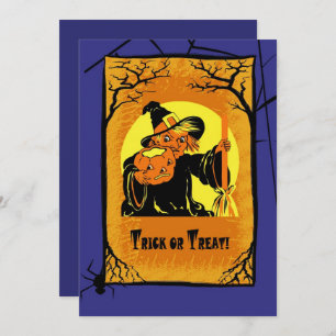 Invitations de la fête d'Halloween sorcière vintag