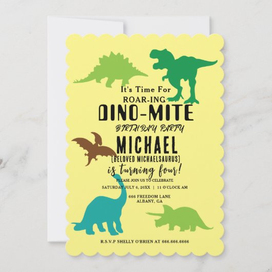 Invitations de la fête Dino-Mite - Dinosaure Roari (Devant)