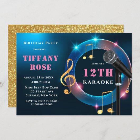 Invitations de la fête du 12e anniversaire Karaoke (Devant / Derrière)