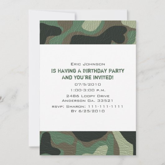 Invitations de la fête du camouflage (Devant)
