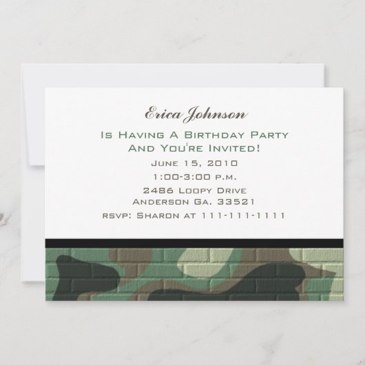 Invitations de la fête du camouflage (Devant)