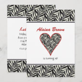 Invitations de la fête du coeur de Zebra (Devant / Derrière)