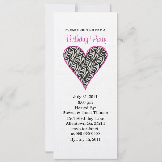 Invitations de la fête du coeur de Zebra (Devant)