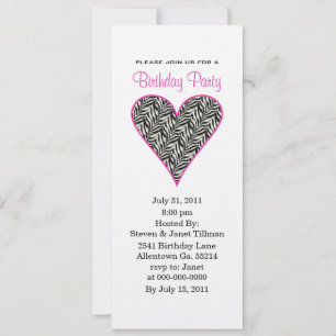 Invitations de la fête du coeur de Zebra