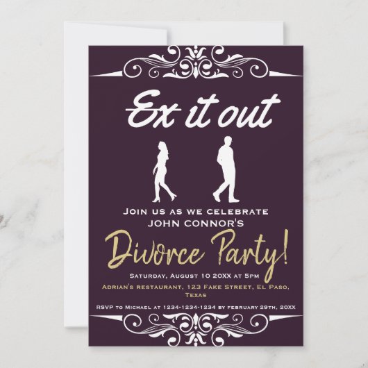 Invitations de la fête du divorce : Excusez-le, Hu (Devant)
