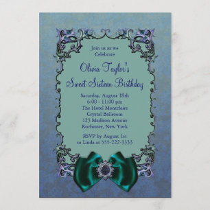 Invitations de la fête du Sweet sixteen bleu viole