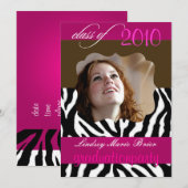 Invitations de la fête du Zèbre rose chaud/Graduat (Devant / Derrière)