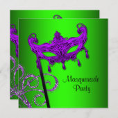 Invitations de la fête mascarade Lime Green Purple (Devant / Derrière)