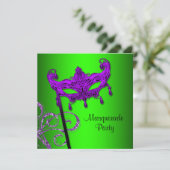 Invitations de la fête mascarade Lime Green Purple (Debout devant)