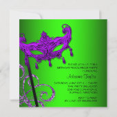 Invitations de la fête mascarade Lime Green Purple (Dos)