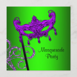 Invitations de la fête mascarade Lime Green Purple
