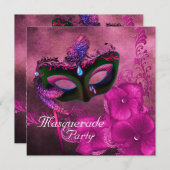 Invitations de la fête mascarade violet bordeaux (Devant / Derrière)