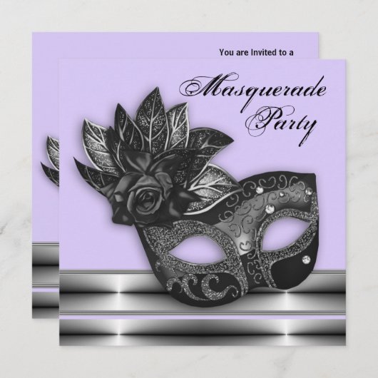 Invitations de la fête mascarade violet de lavande (Devant / Derrière)