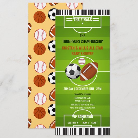 Invitations de la fête sportive | Baby shower garç (Devant / Derrière)