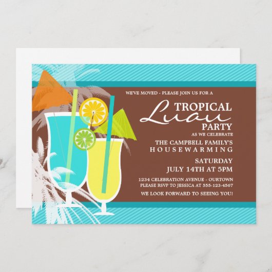 Invitations de la Fête Tropical Luau (Devant / Derrière)