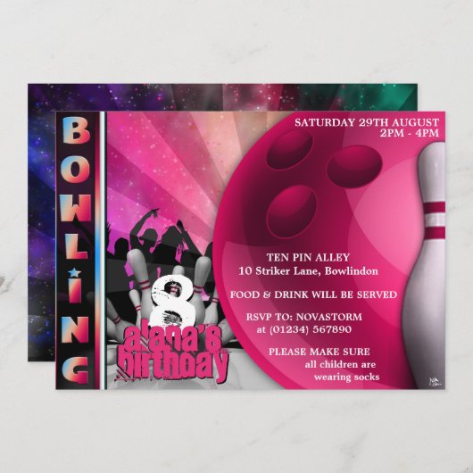 Invitations de la Fille Bowling (Devant / Derrière)