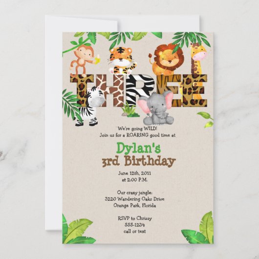 Invitations de la Jungle 3e anniversaire (Devant)