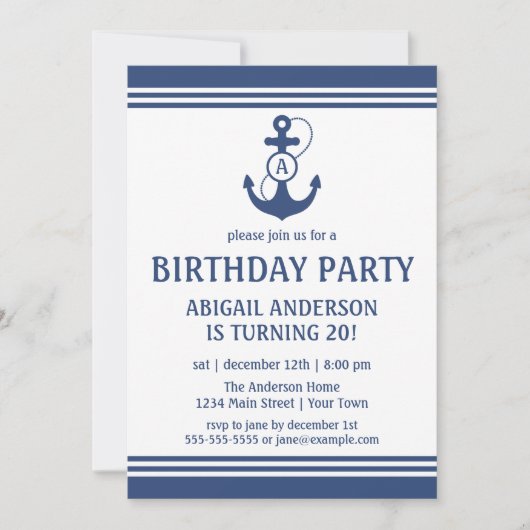 Invitations de la Marine Blue Nautical Anniversair (Devant)