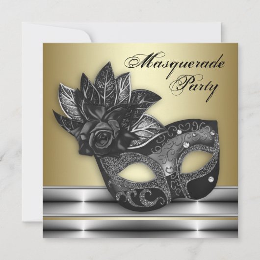 Invitations de la mascarade d'or noir argent (Devant)