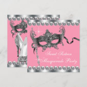 Invitations de la mascarade Sweet sixteen rose (Devant / Derrière)