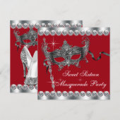 Invitations de la mascarade Sweet sixteen rouge (Devant / Derrière)
