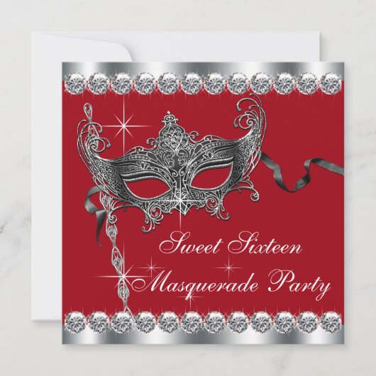 Invitations de la mascarade Sweet sixteen rouge (Devant)