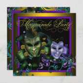 Invitations de la mascarade verte or violet (Devant / Derrière)