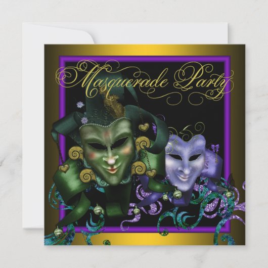 Invitations de la mascarade verte or violet (Devant)