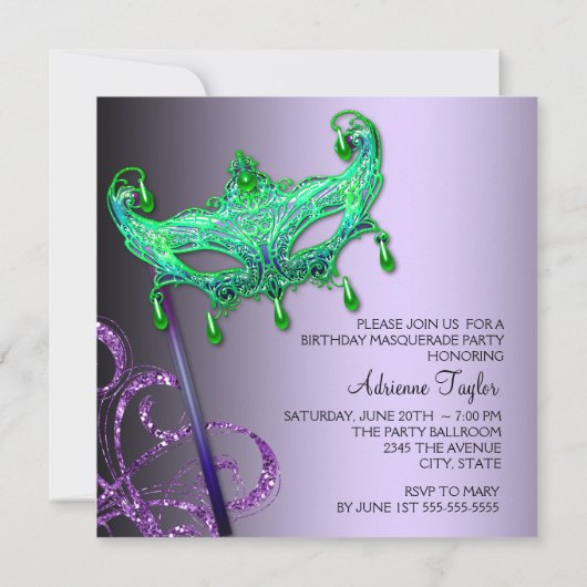Invitations de la mascarade violet vert (Dos)