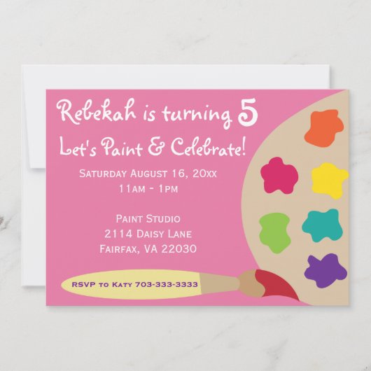 Invitations de la Palette Art Party - Rose (Devant)