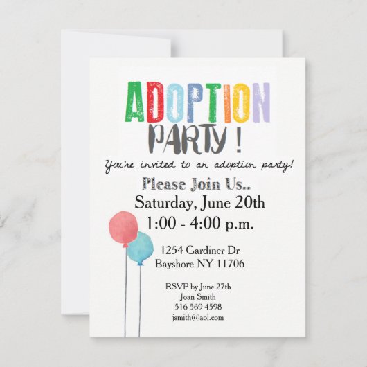 Invitations de la partie Adoption (Devant)