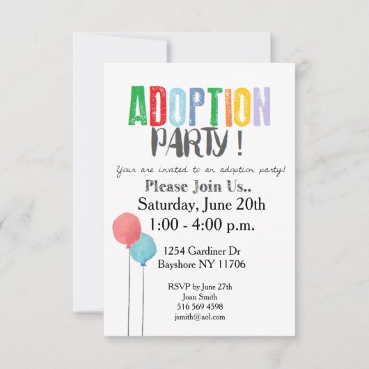 Invitations de la partie Adoption (Devant)