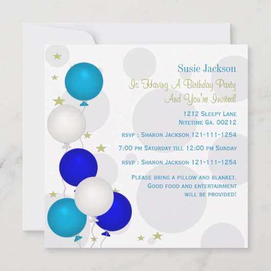 Invitations de la partie Ballons de couleurs (Devant)