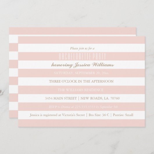 Invitations de la partie de bachelorette rose (Devant / Derrière)