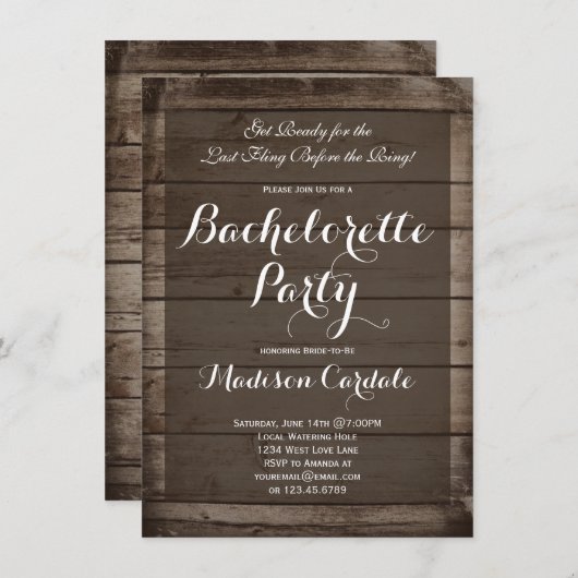 Invitations de la partie de Bachelorette rustique (Devant / Derrière)