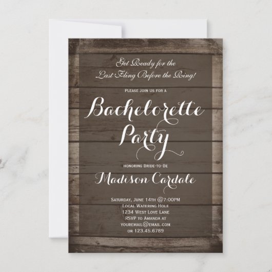 Invitations de la partie de Bachelorette rustique  (Devant)