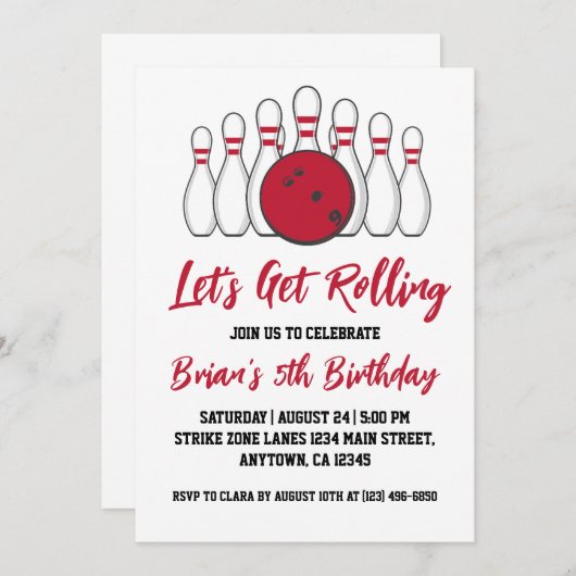 Invitations de la partie de bowling cool (Devant / Derrière)
