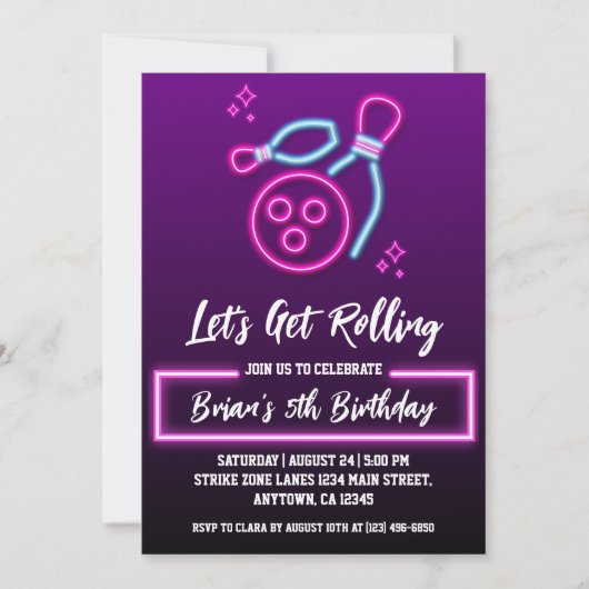 Invitations de la partie de bowling cool (Devant)