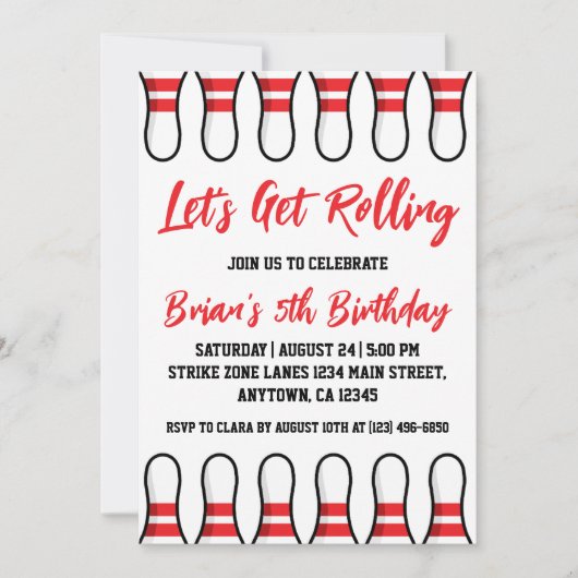 Invitations de la partie de bowling cool (Devant)