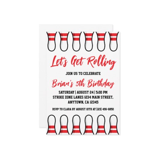 Invitations de la partie de bowling cool (Devant/Arrière en situation)