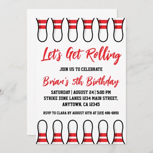 Invitations de la partie de bowling cool (Devant / Derrière)