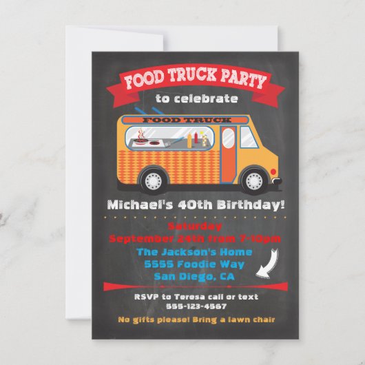 Invitations de la partie de camion alimentaire (Devant)