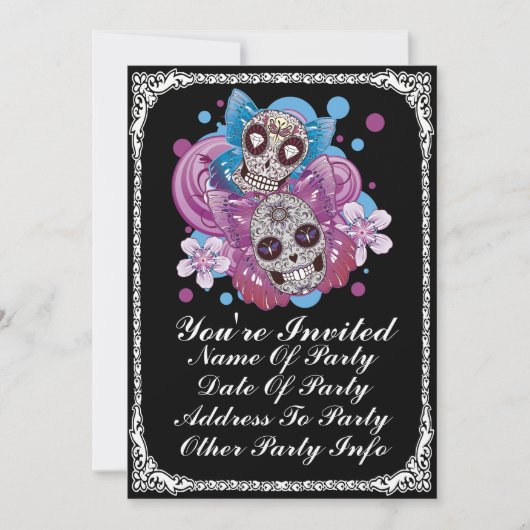 Invitations de la partie de crâne de sucre papillo (Devant)