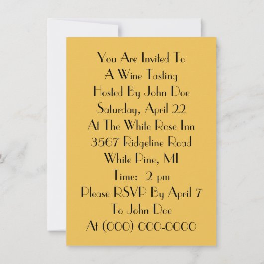 Invitations de la partie de dégustation de vin de  (Dos)