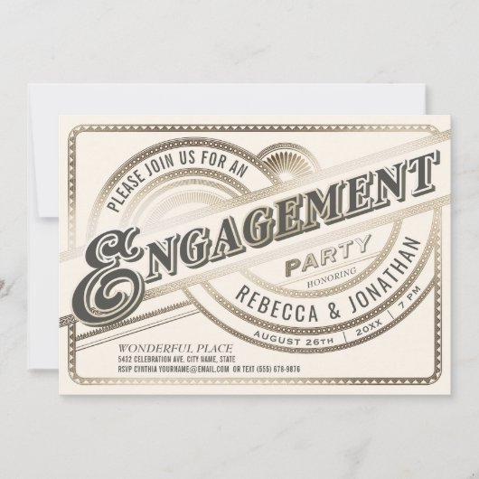 Invitations de la partie de l'engagement - Or blan (Devant)