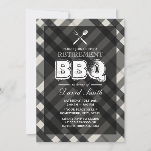 Invitations de la partie de retraite BBQ Plaid Gre (Devant)