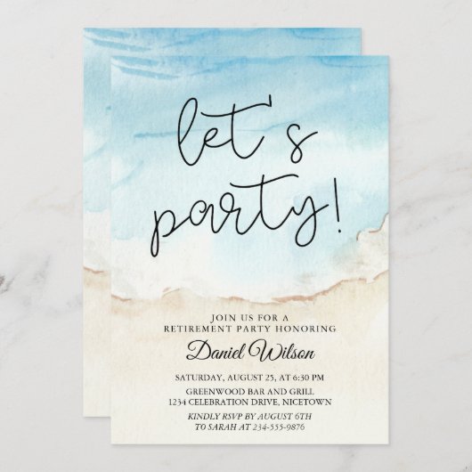 Invitations de la partie de retraite Océan bleu (Devant / Derrière)