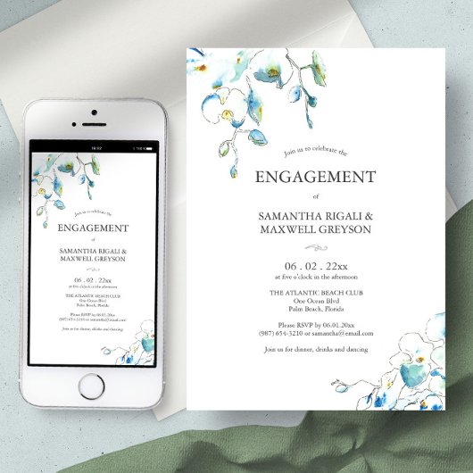 Invitations de la partie d'engagement Aquarelle Fl