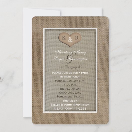 Invitations de la partie d'engagement - Burlap Loo (Devant)