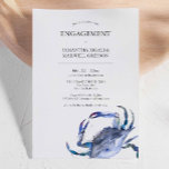 Invitations de la partie d'engagement Crabe aquare<br><div class="desc">Ces invitations de crabes à thème de plage pour fiançailles présentent de l'aquarelle dans les tons bleus. Utilisez les champs modèle pour ajouter vos détails personnalisés. Commandez des cartes imprimées en ligne ou des invitations imprimables. Un choix côtier pour des évènements à thèmes plage, balnéaire et nautique. Pour voir d'autres...</div>